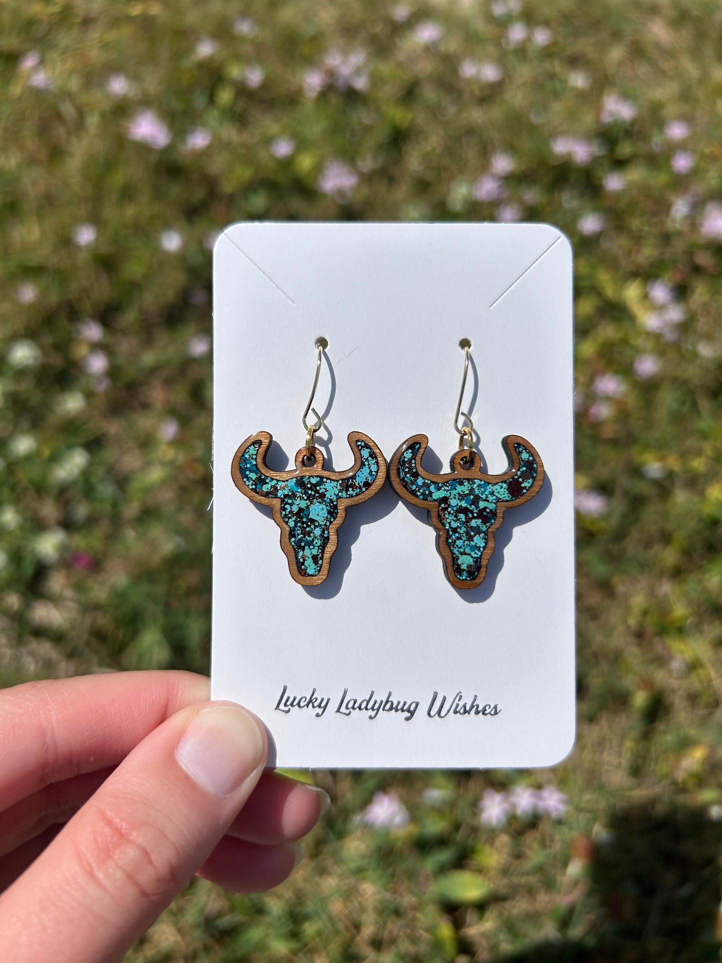 Bull Skull wooden earrings