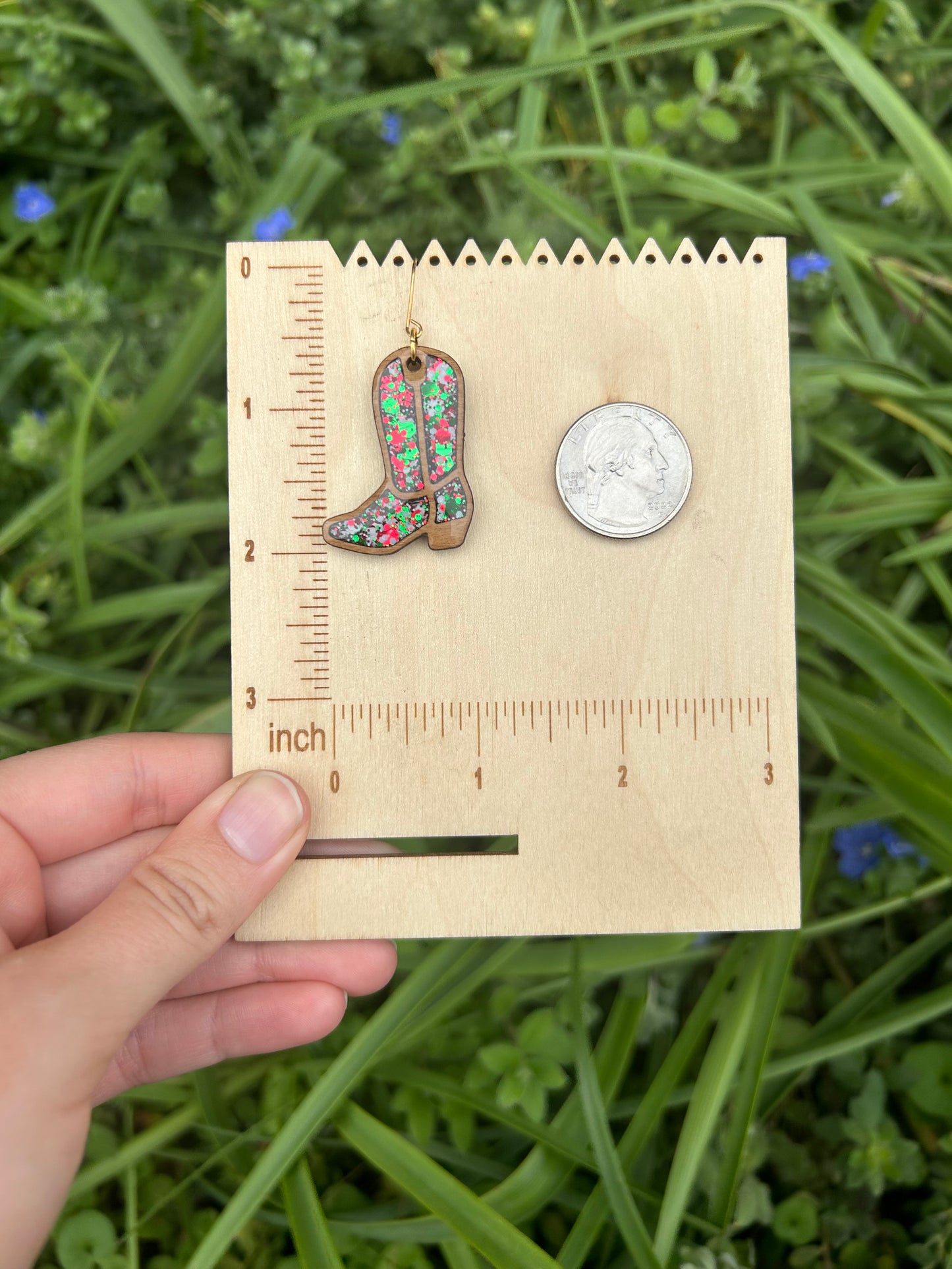Wooden Christmas boot earrings