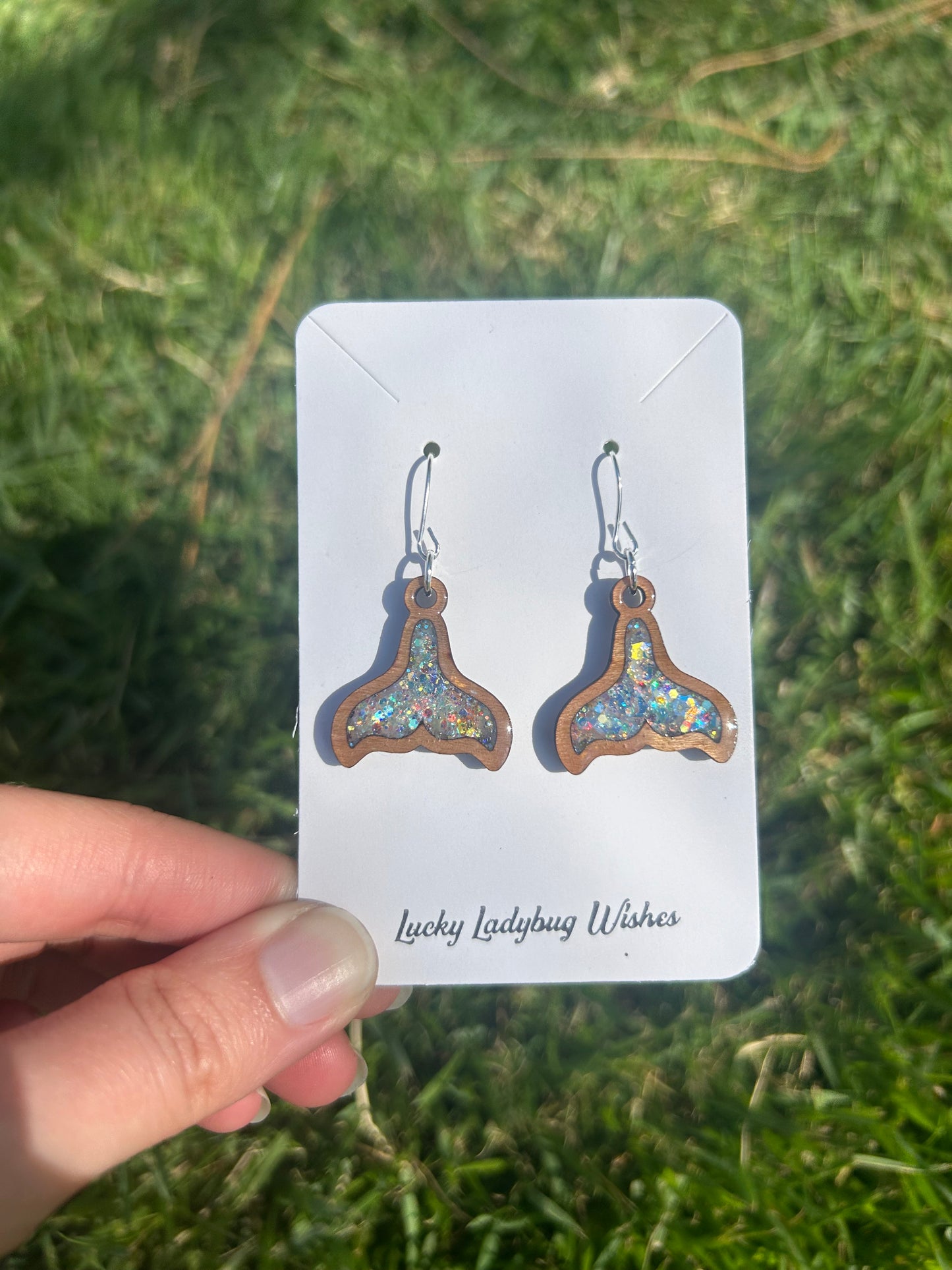 Whale tail wooden earrings