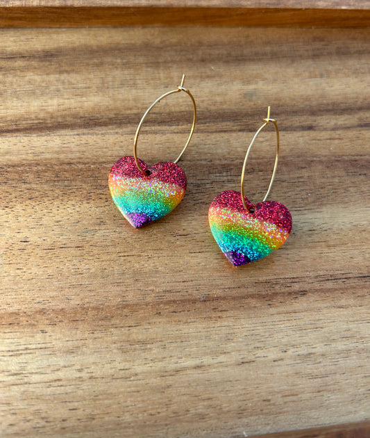 Rainbow heart earrings